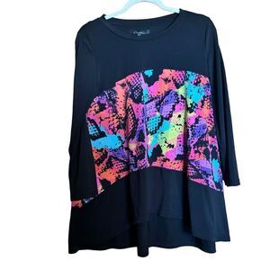 Calessa Tunic Top Womens Small Multicolor Artsy Asymmetrical Flowy Blouse